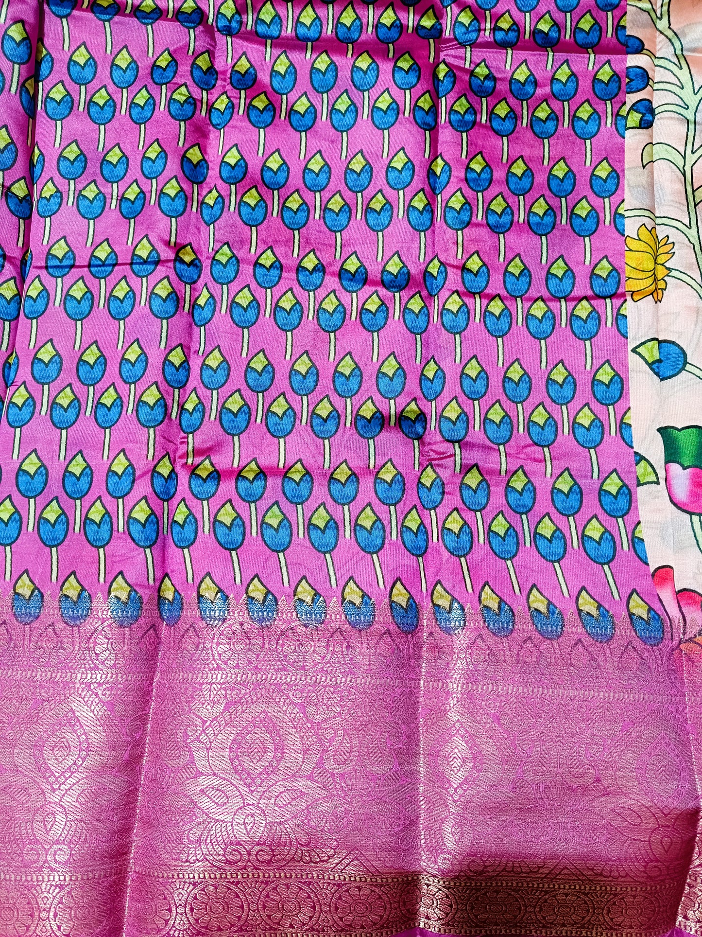 Pink Kalamkari Printed Silk Saree