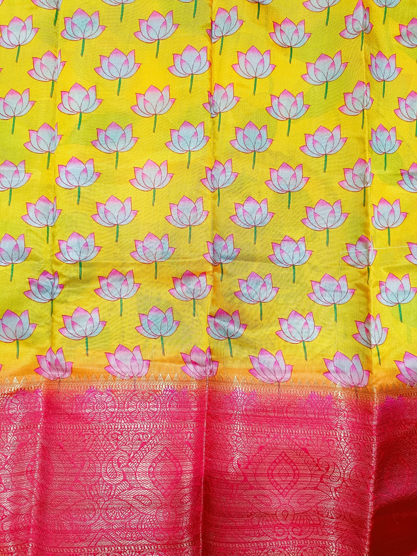 Yellow Kalamkari Printed Silk Saree