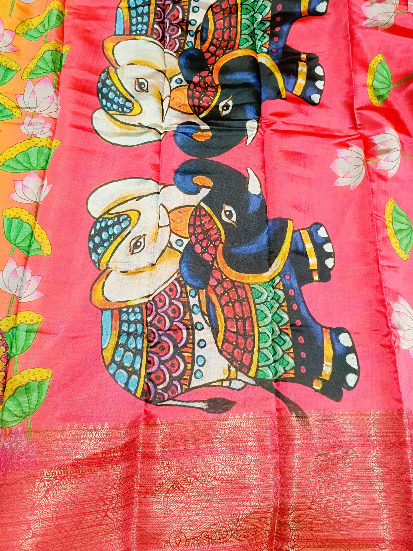 Yellow Kalamkari Printed Silk Saree