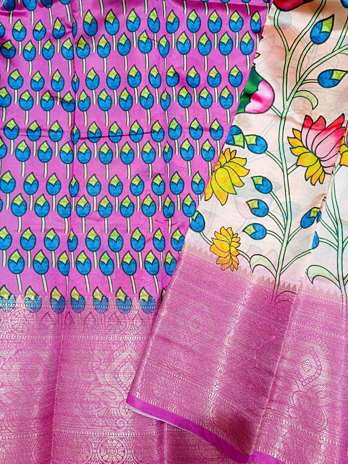 Pink Kalamkari Printed Silk Saree