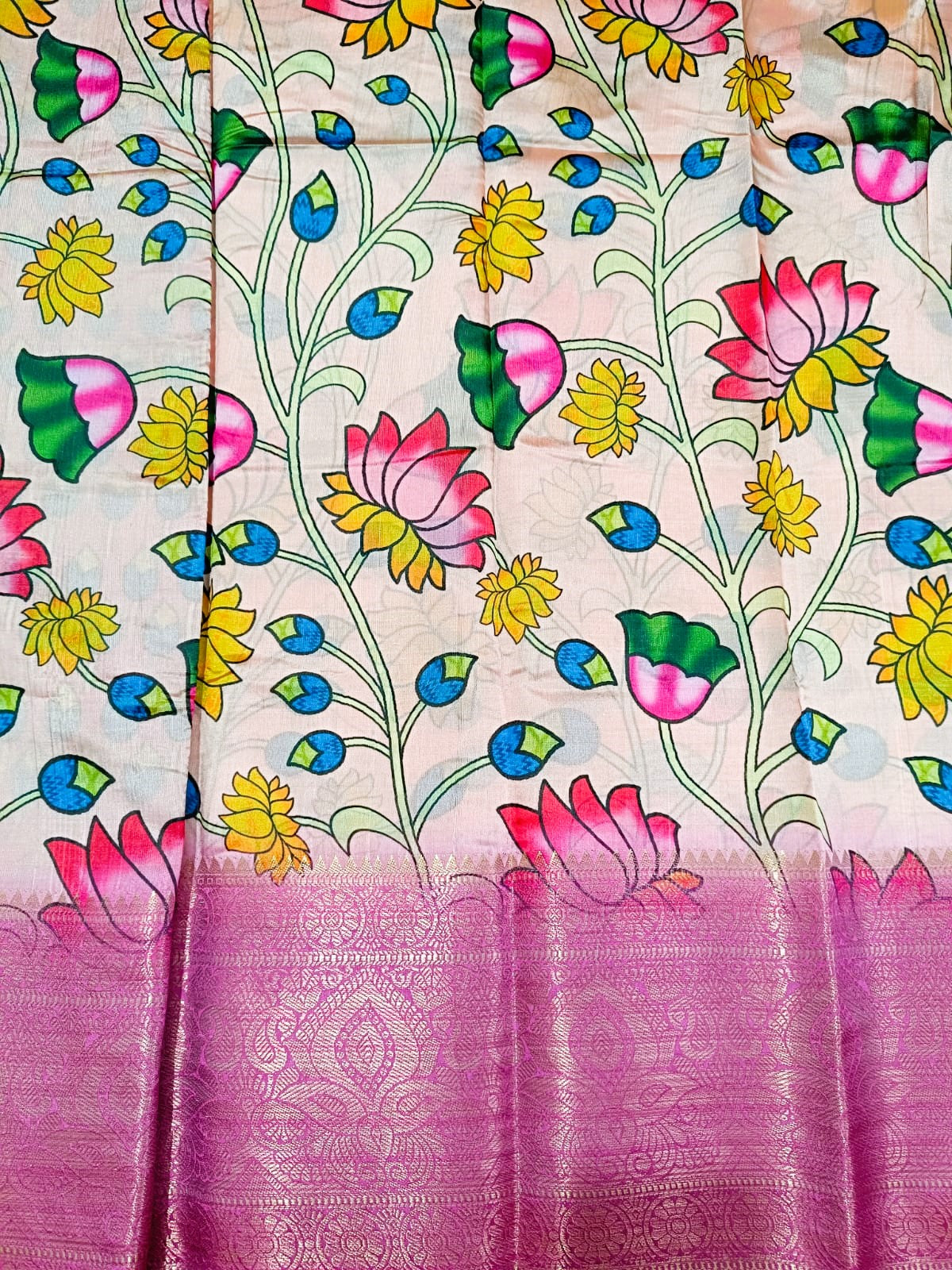 Pink Kalamkari Printed Silk Saree