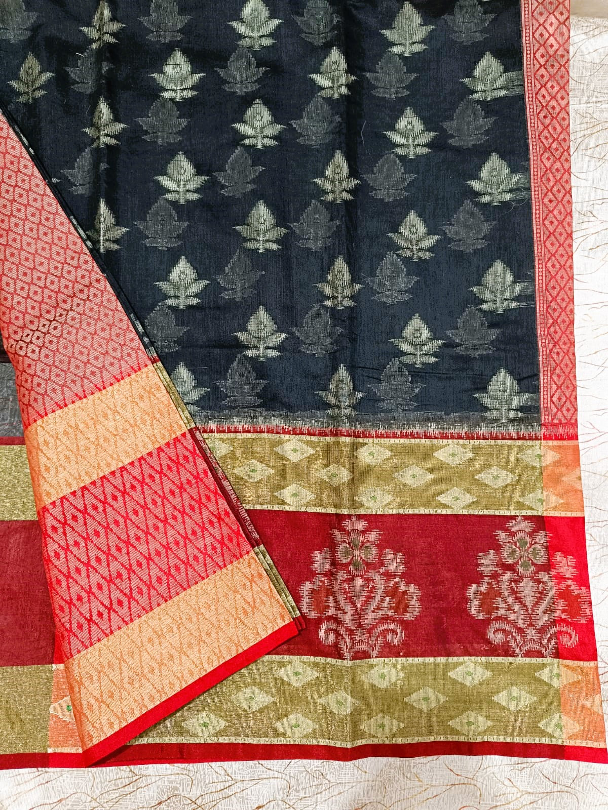 Black Woven Blended Cotton Saree