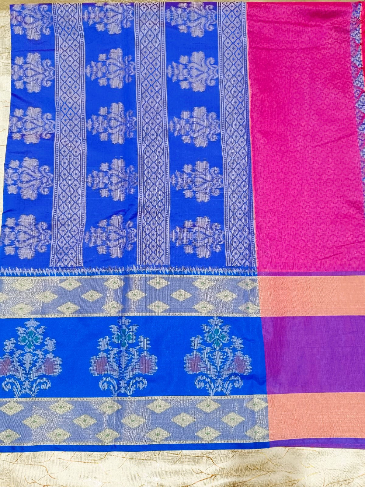 Pink Woven Blended Cotton Saree