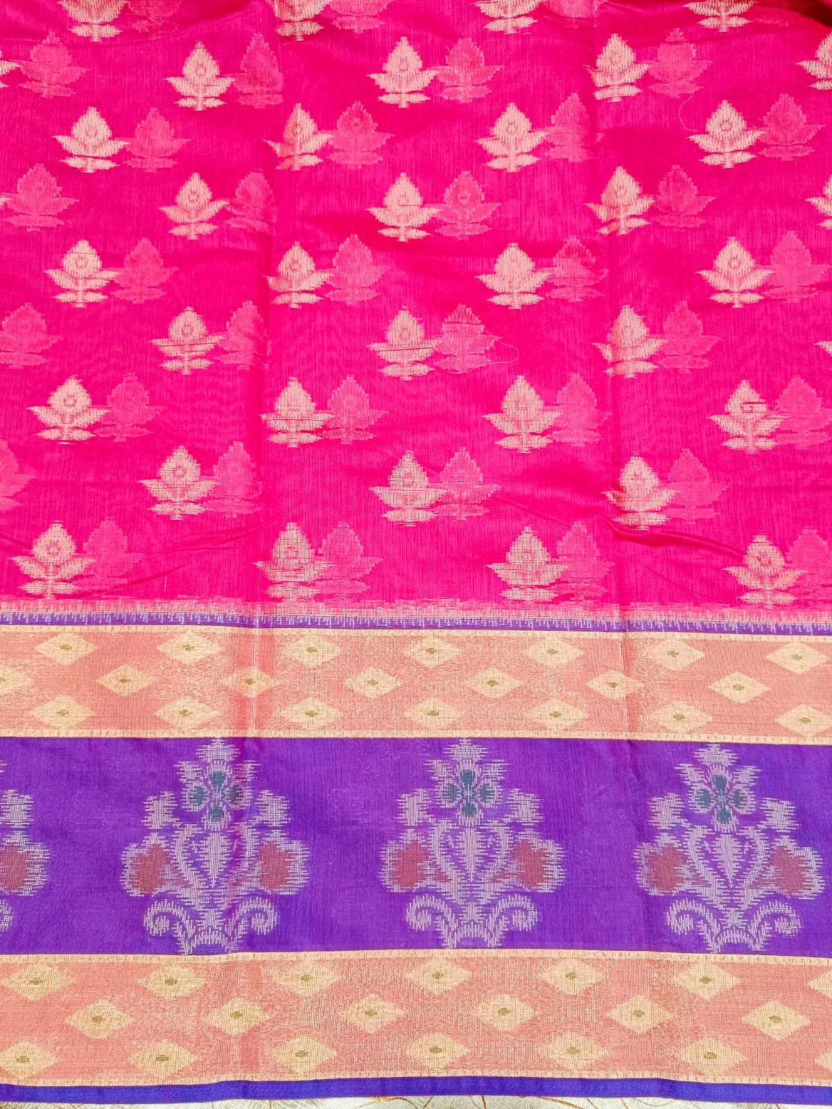 Pink Woven Blended Cotton Saree