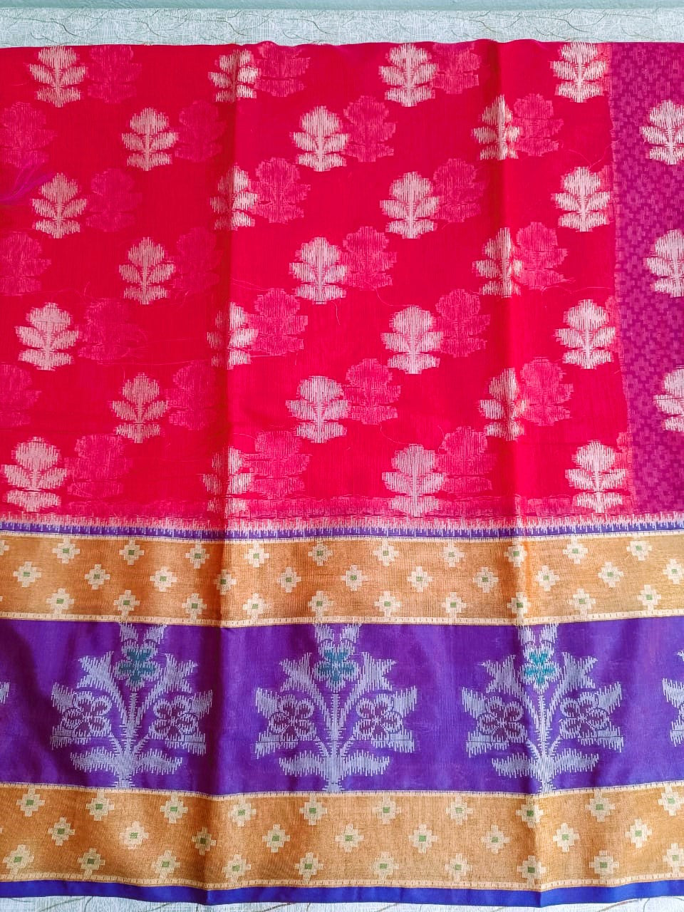 Red Woven Blended Cotton Saree