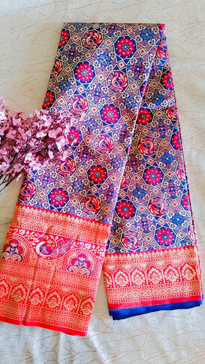 Blue with Red Banarasi Saree