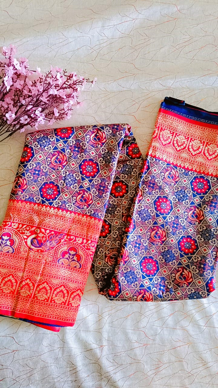 Blue with Red Banarasi Saree