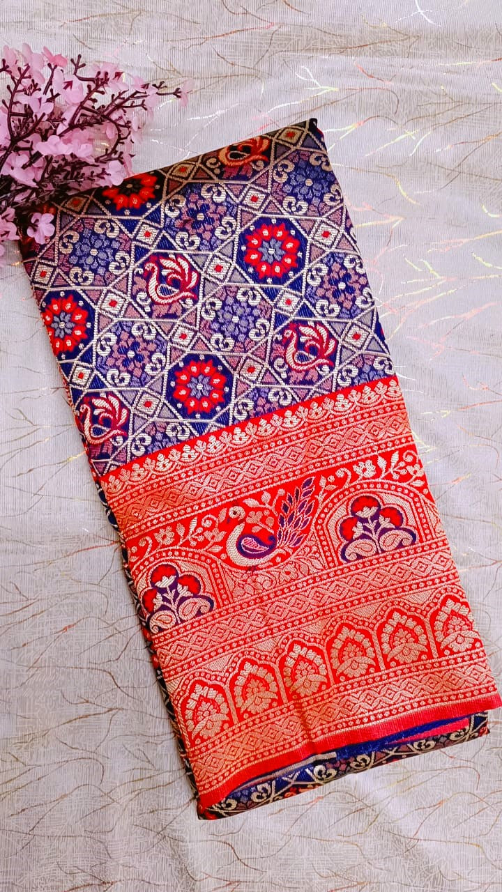 Blue with Red Banarasi Saree