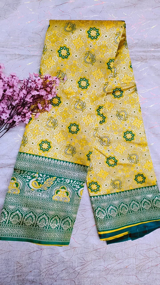 Yellow with Green Banarasi Saree