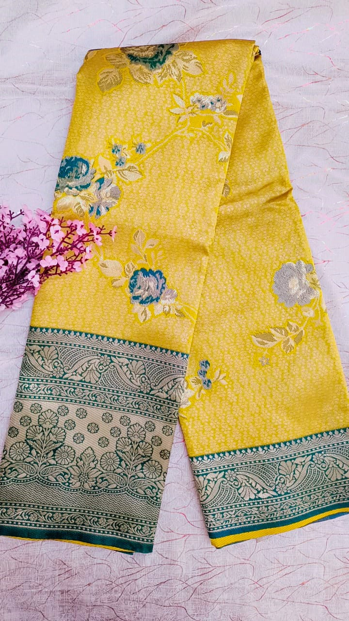 Yellow with Green Banarasi Saree