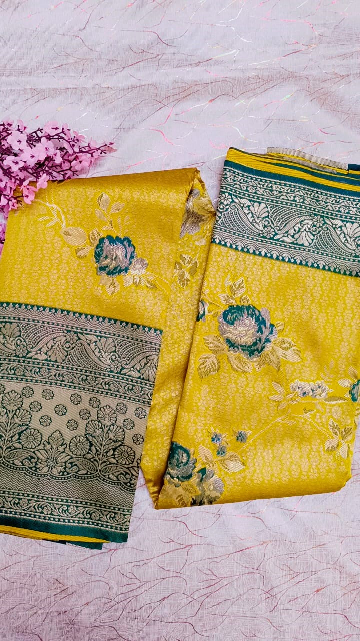 Yellow with Green Banarasi Saree