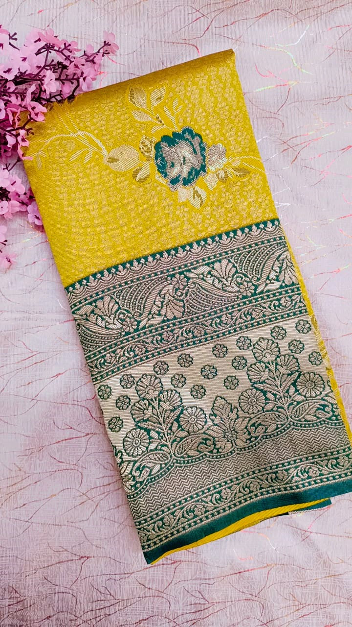 Yellow with Green Banarasi Saree