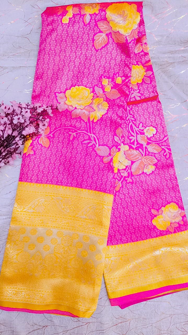 Pink with Yellow Banarasi Saree