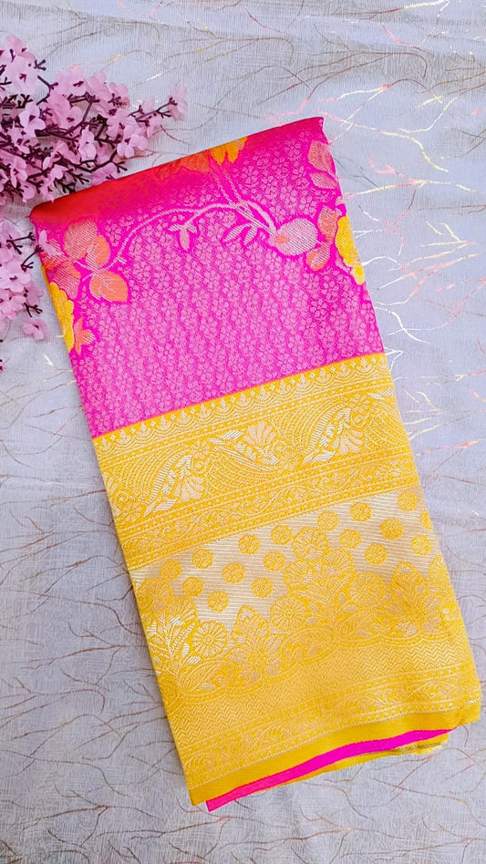 Pink with Yellow Banarasi Saree