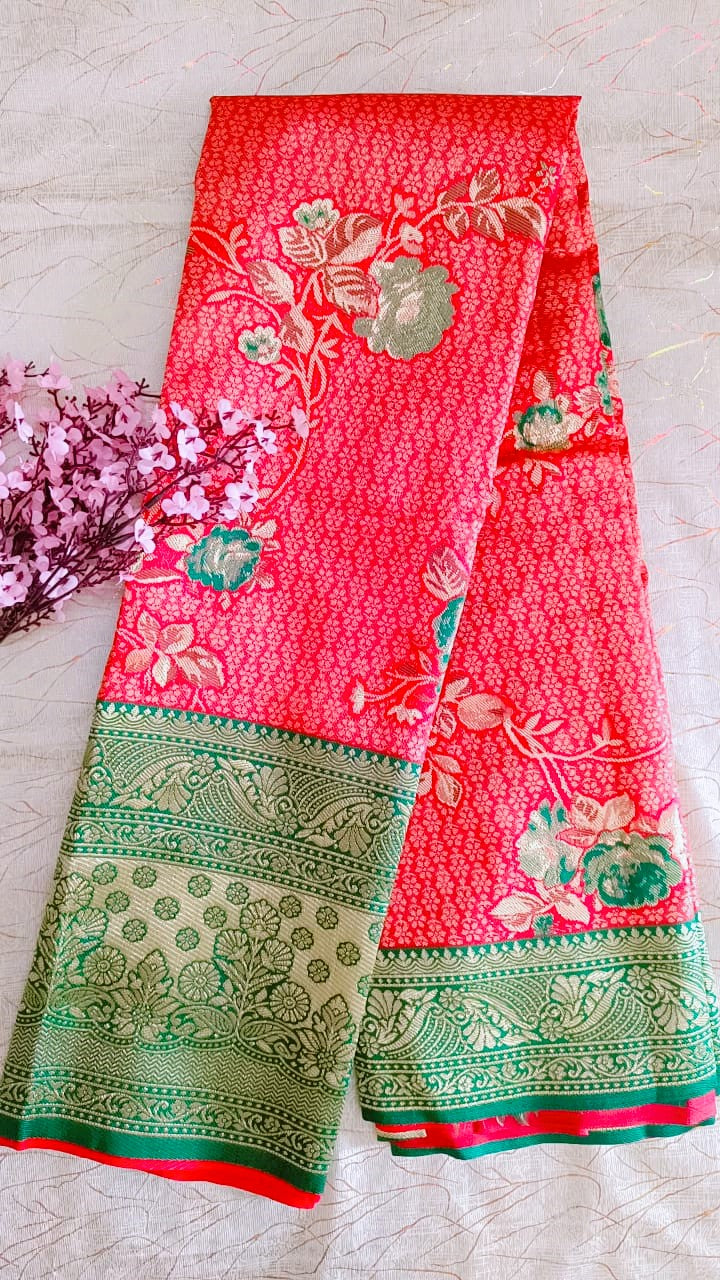 Red with Green Banarasi Saree