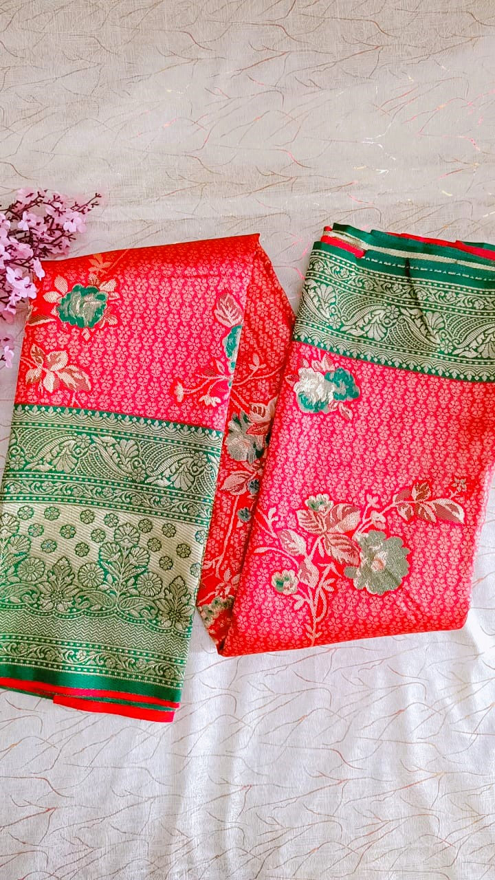 Red with Green Banarasi Saree