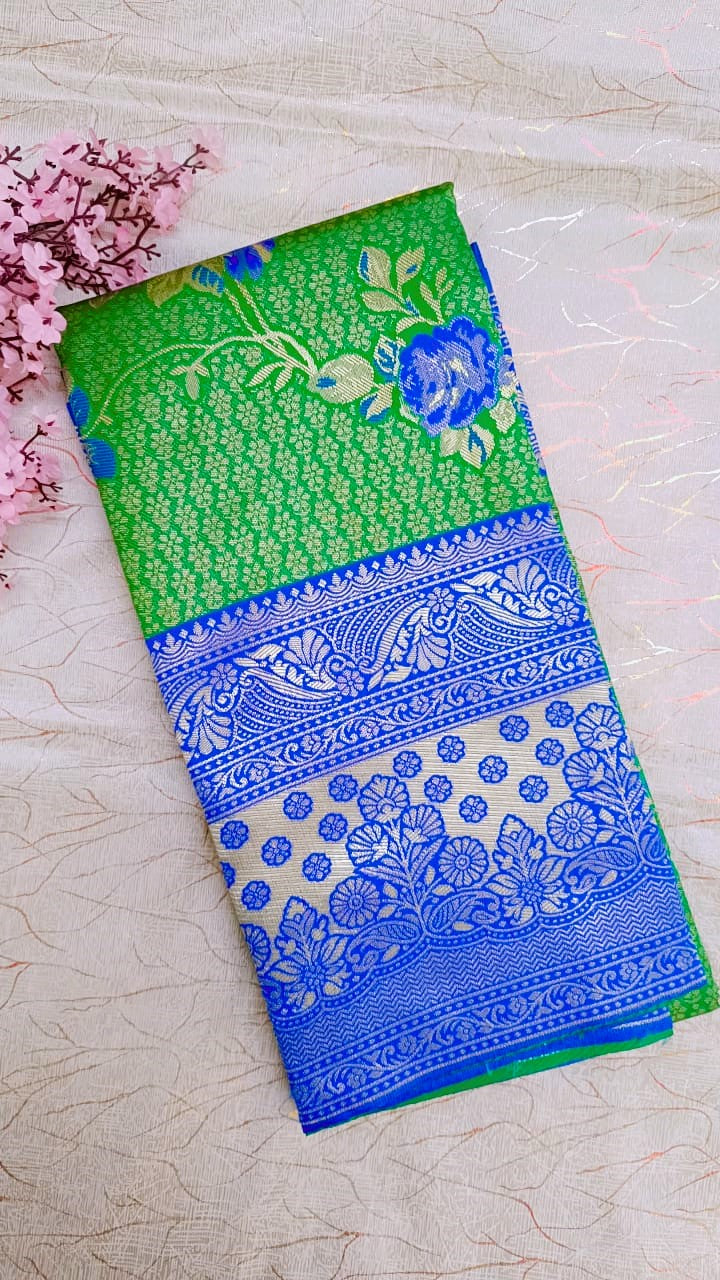 Green with Blue Banarasi Saree