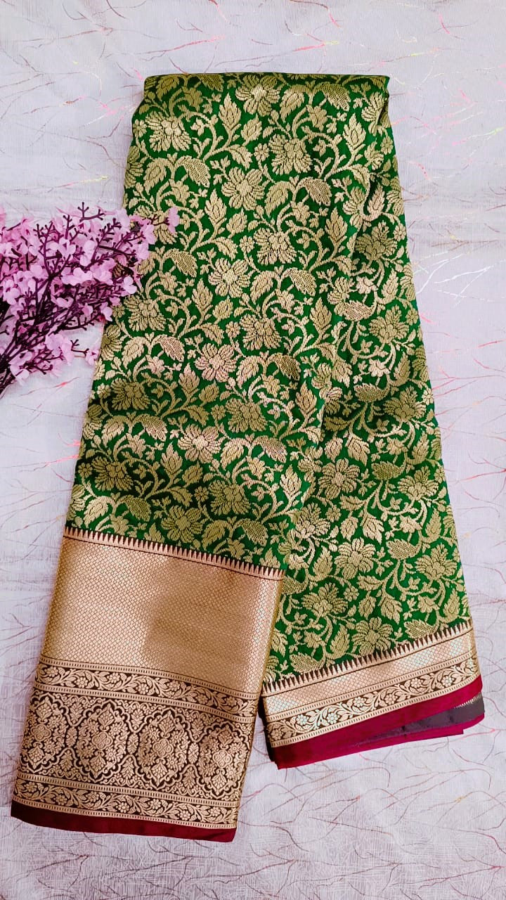 Green with Red  Semi Kanchi Silk Saree