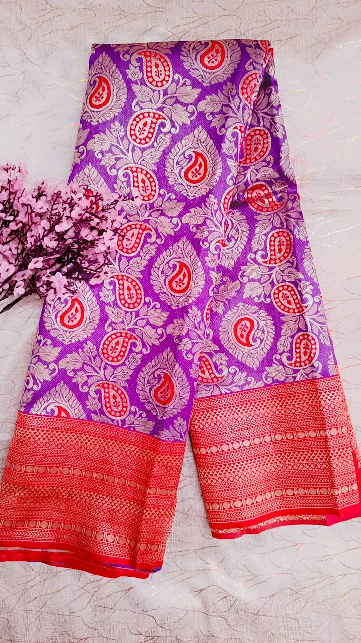 Purple with Red Banarasi Saree