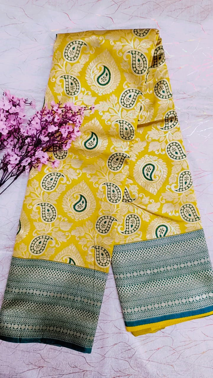 Yellow with Green Banarasi Saree