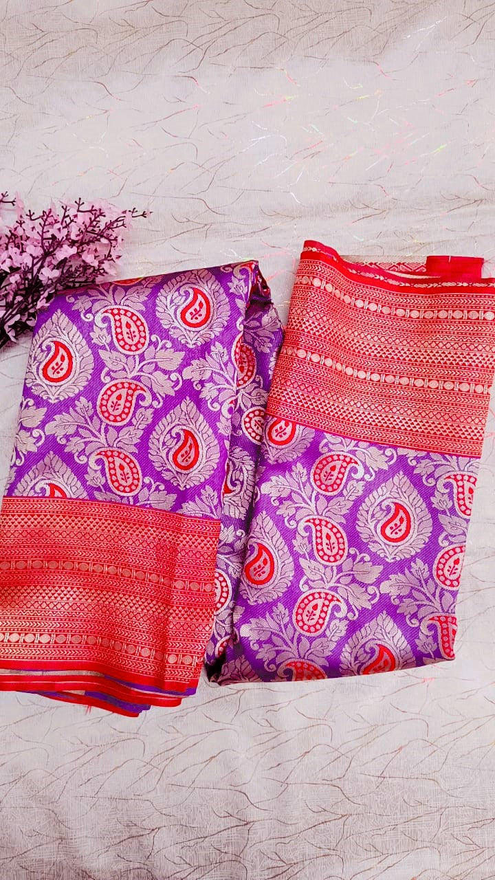 Purple with Red Banarasi Saree