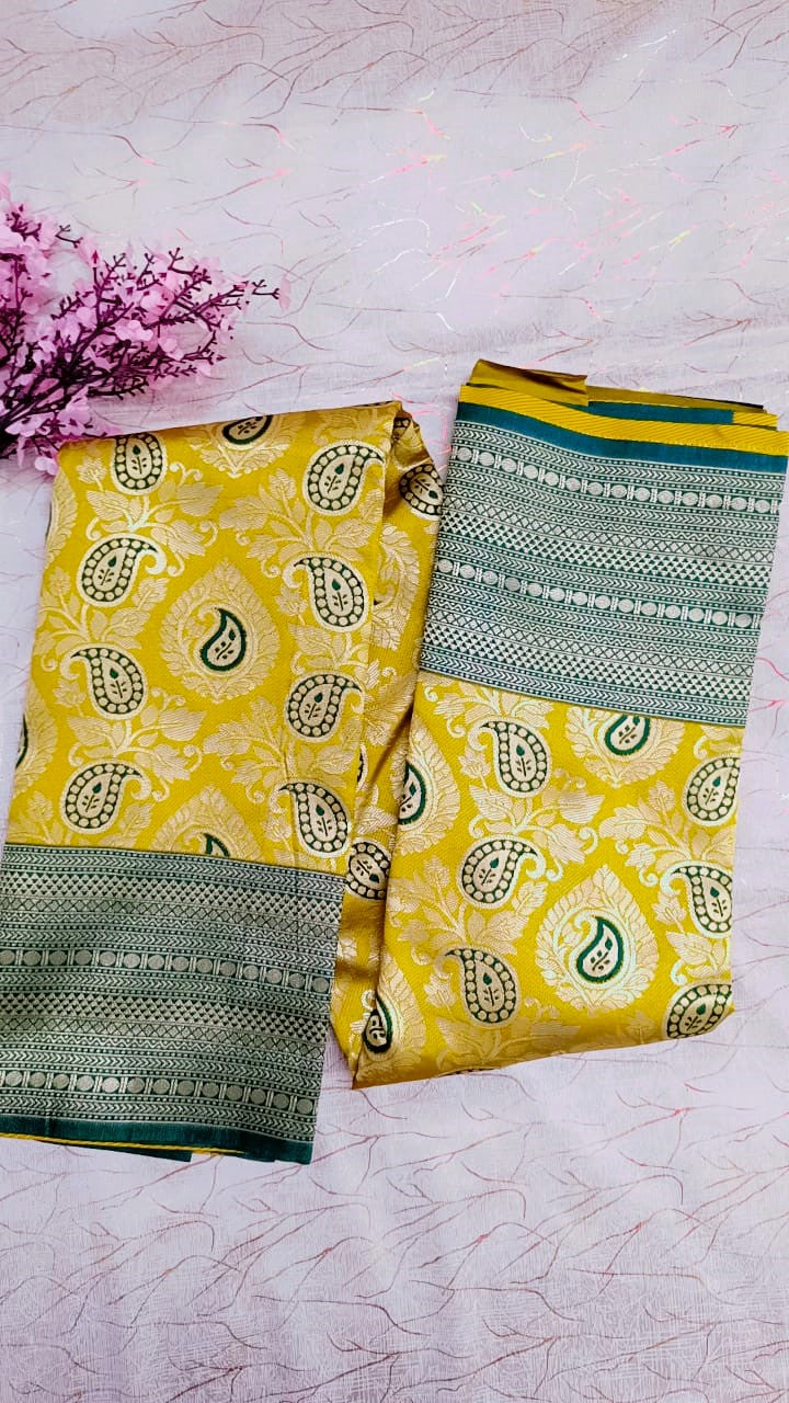 Yellow with Green Banarasi Saree