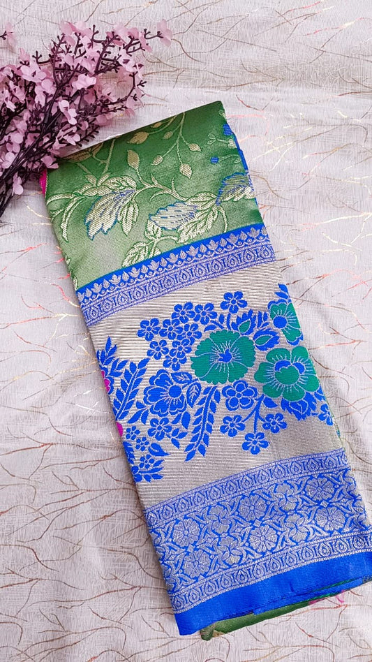 Green with Blue Banarasi Tissue Silk Saree