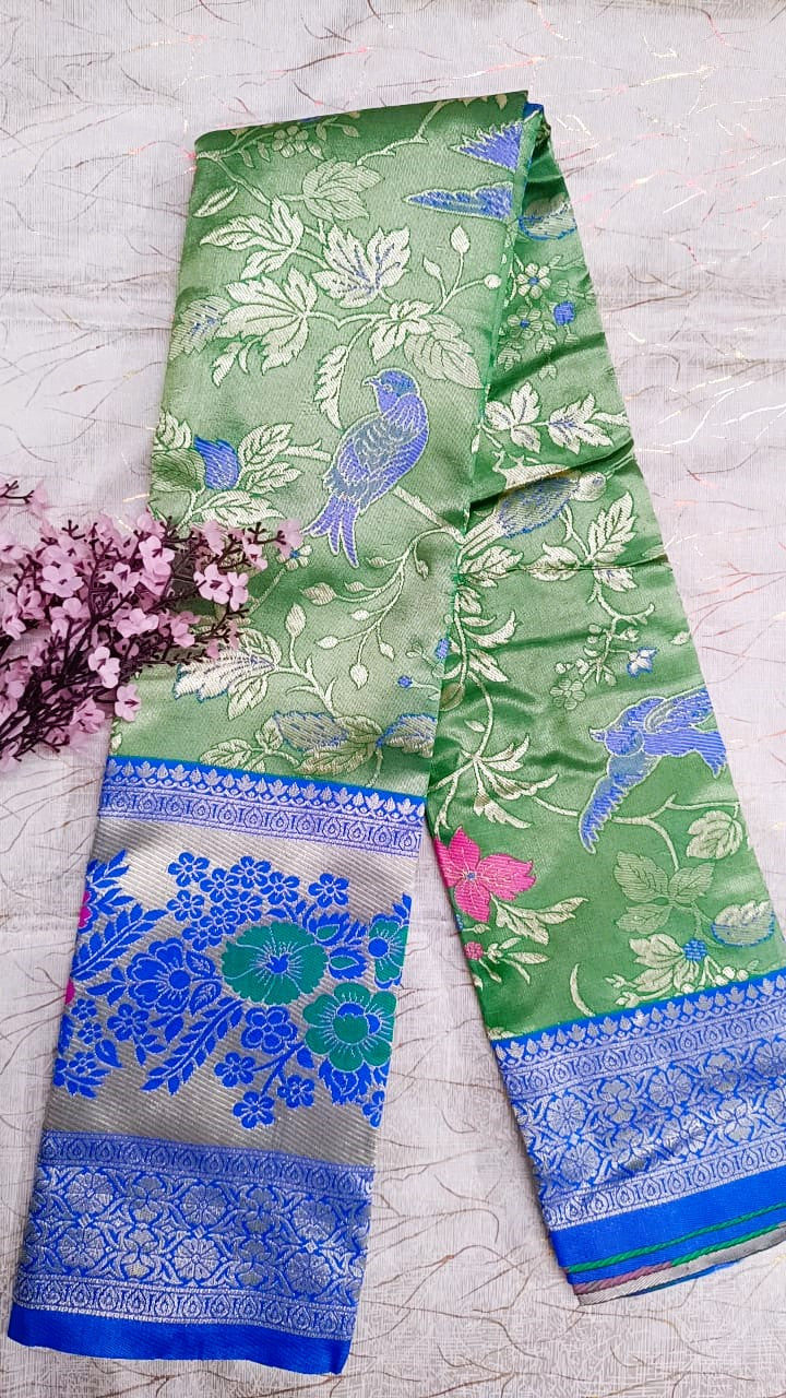 Green with Blue Banarasi Tissue Silk Saree