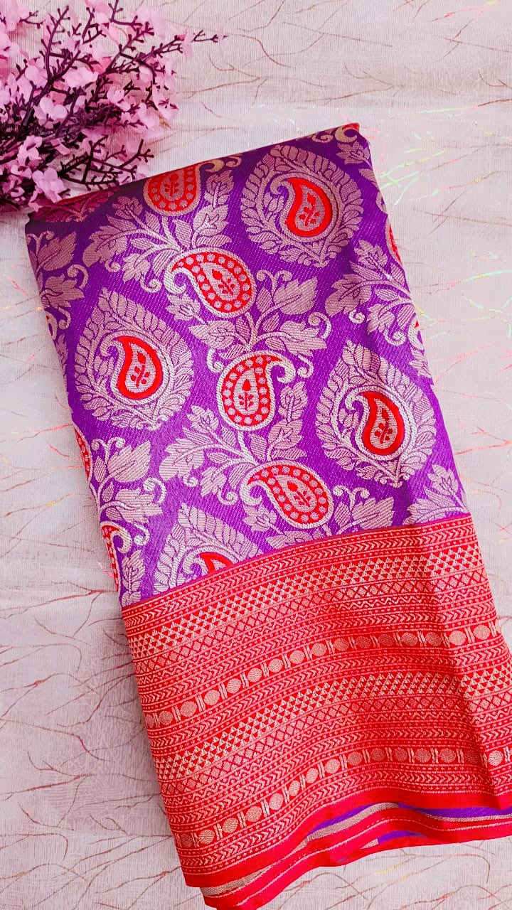 Purple with Red Banarasi Saree