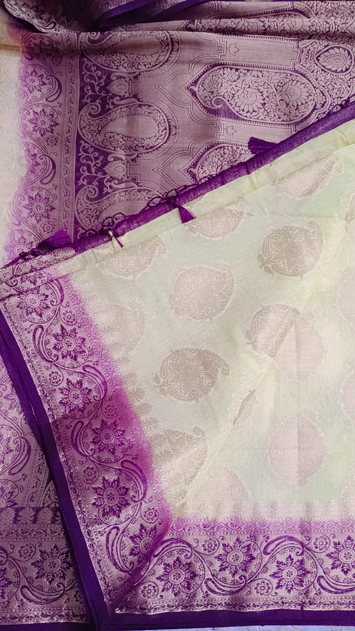 Cream with Purple Georgette Saree