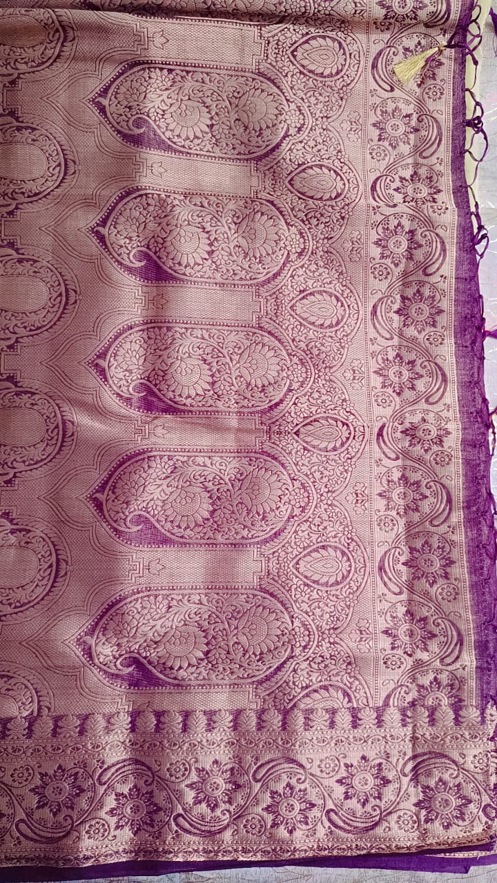 Cream with Purple Georgette Saree