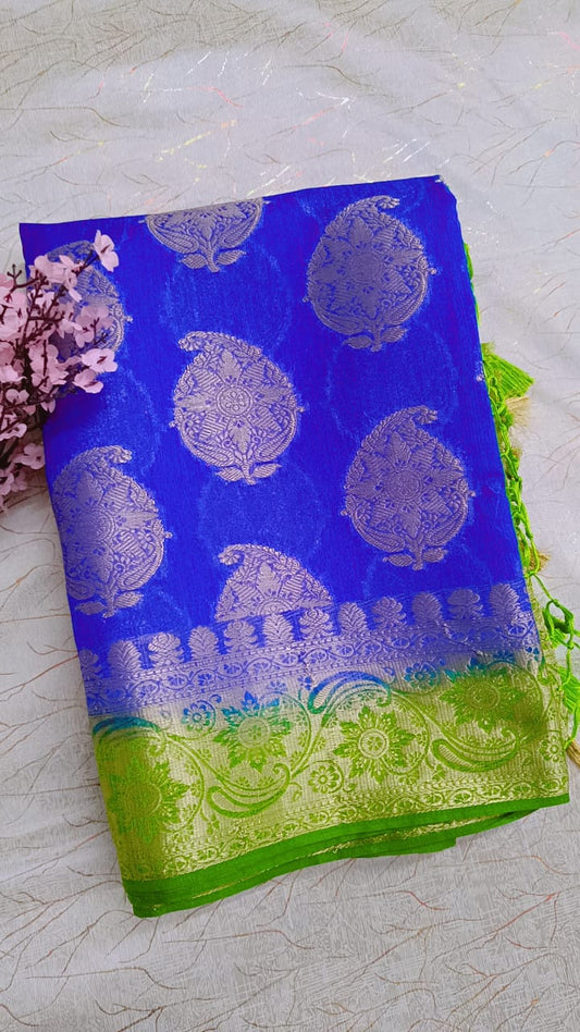 Blue with Green Georgette Saree