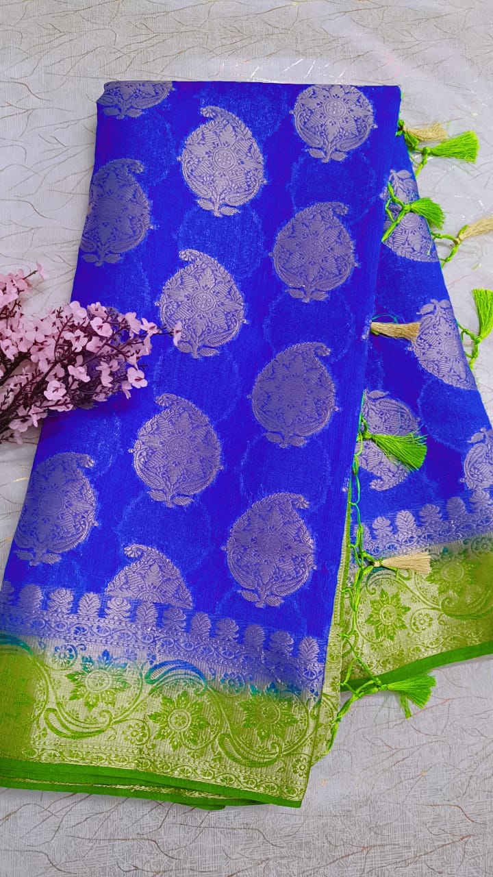 Blue with Green Georgette Saree