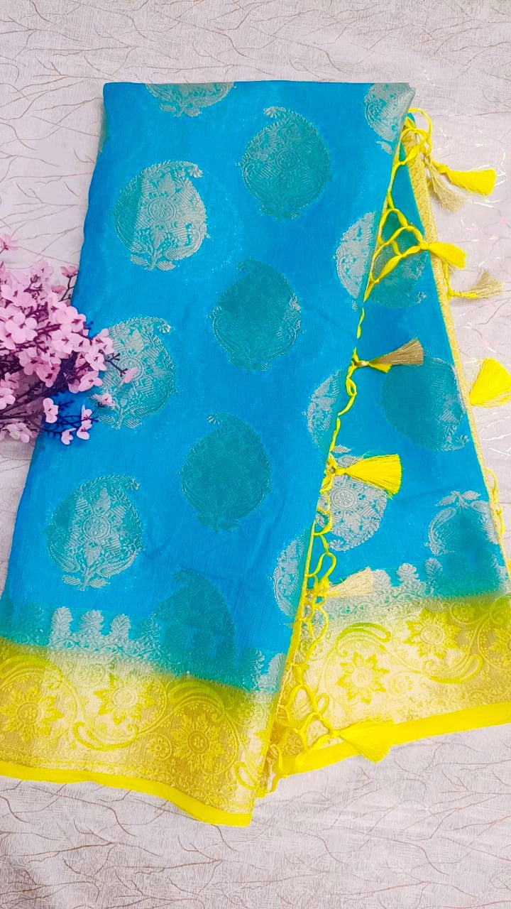 Blue with Yellow Georgette Saree