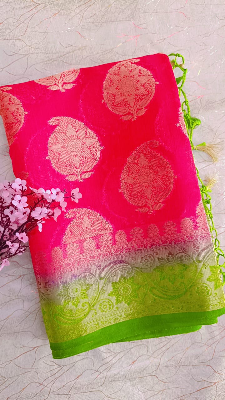 Pink with Green Georgette Saree