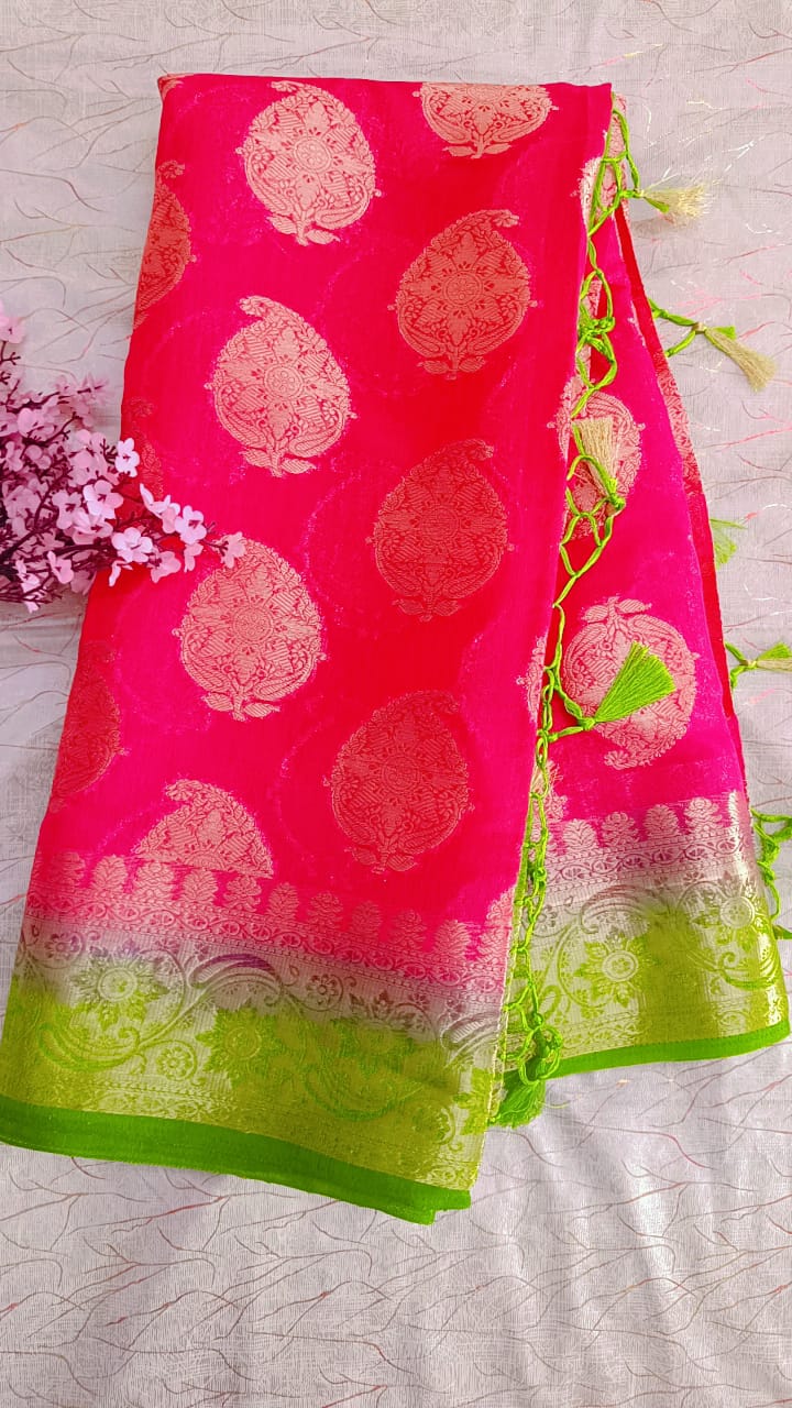 Pink with Green Georgette Saree