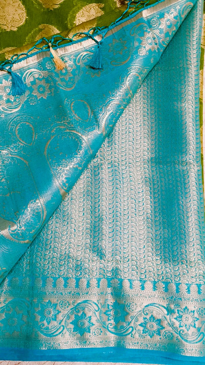 Green with Blue Georgette Saree