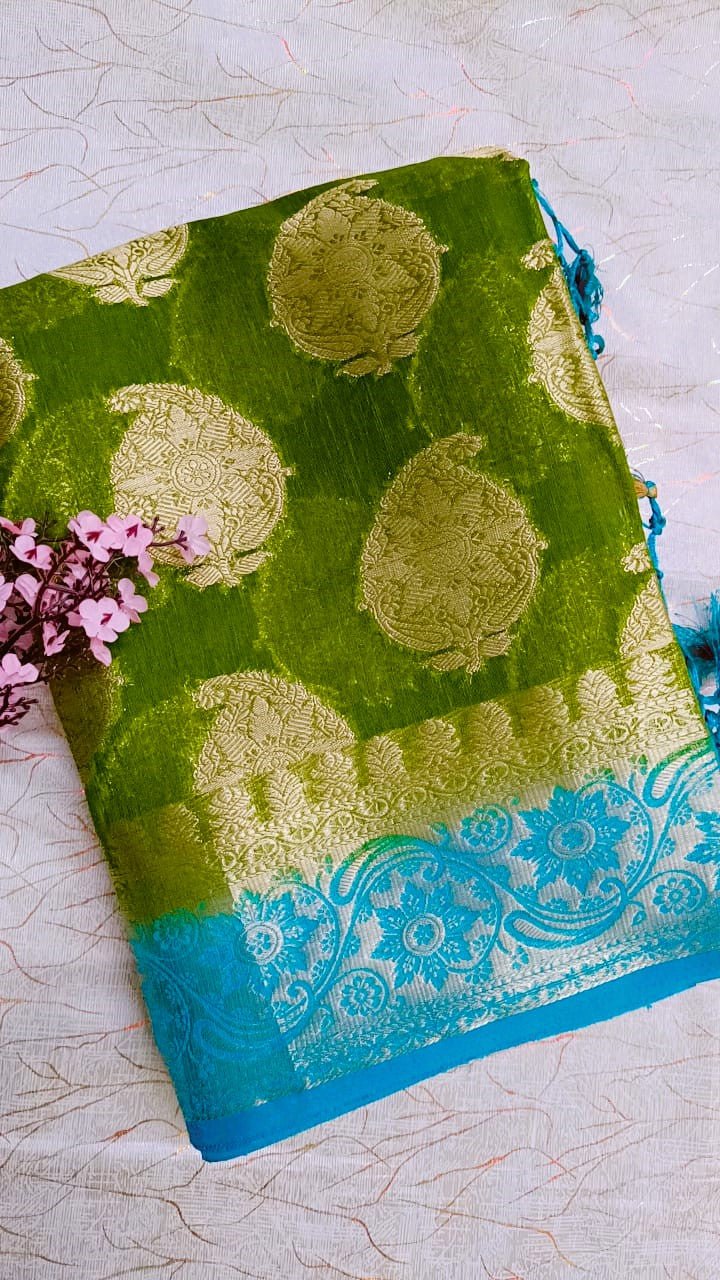 Green with Blue Georgette Saree