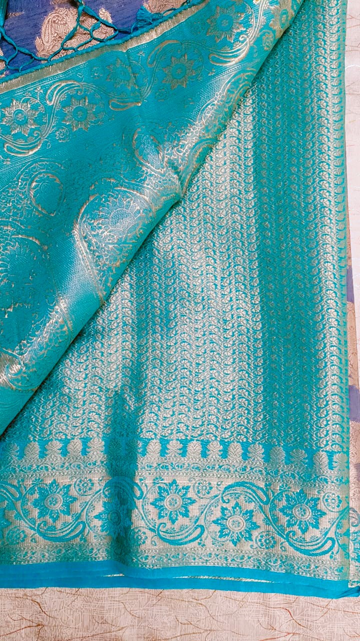 Grey with Blue Georgette Saree