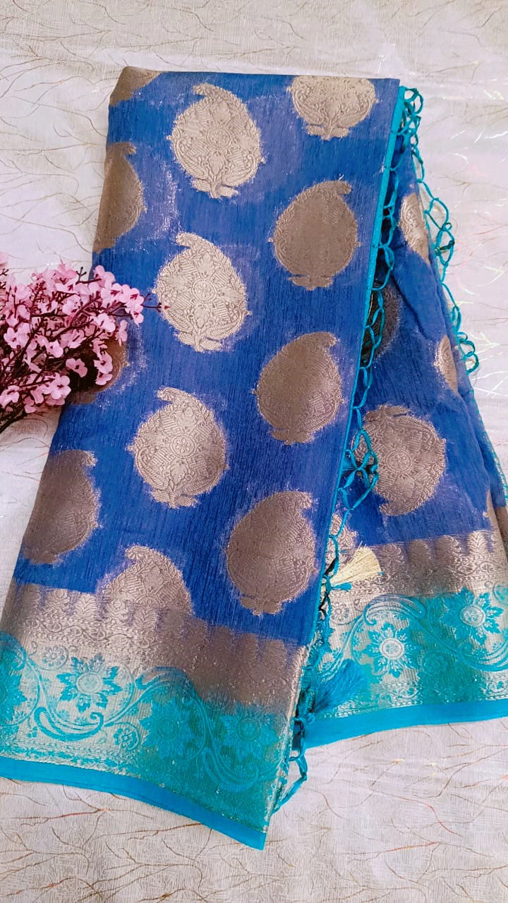 Grey with Blue Georgette Saree