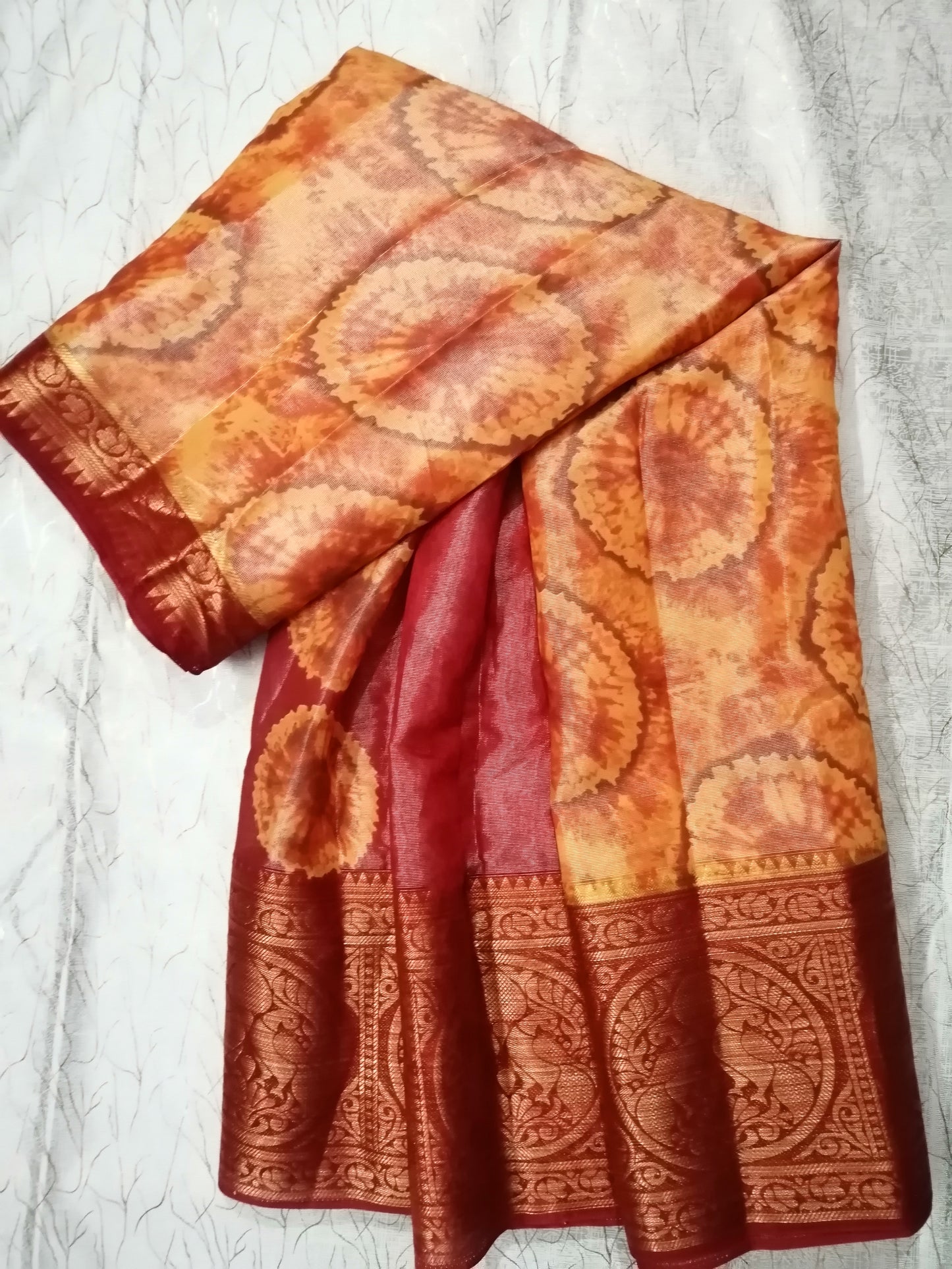 Orange Red Jacquard Brasso Saree