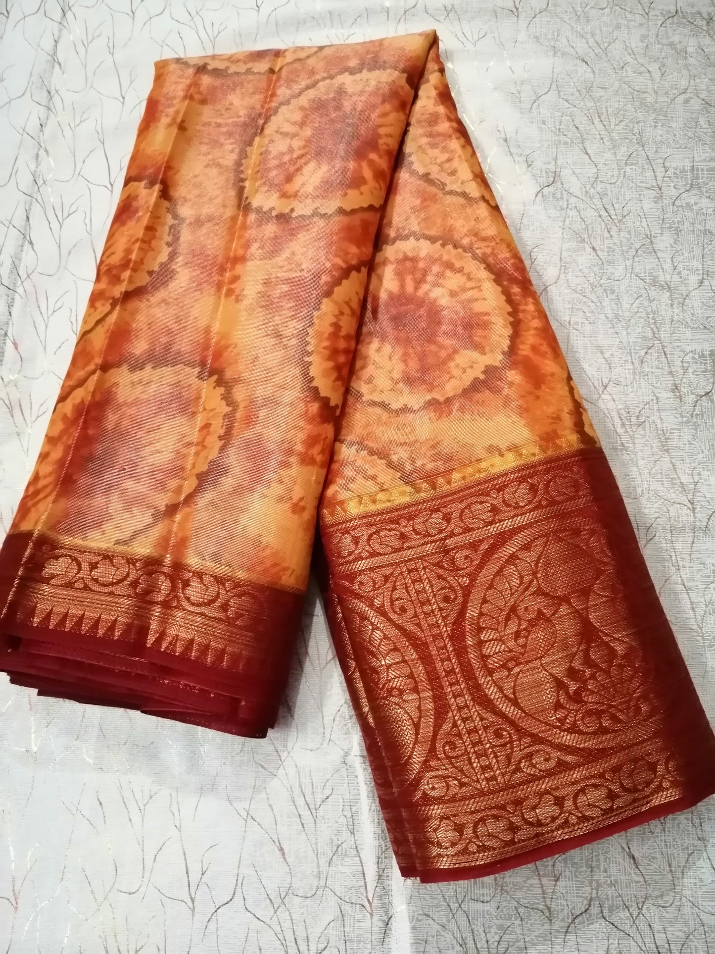 Orange Red Jacquard Brasso Saree