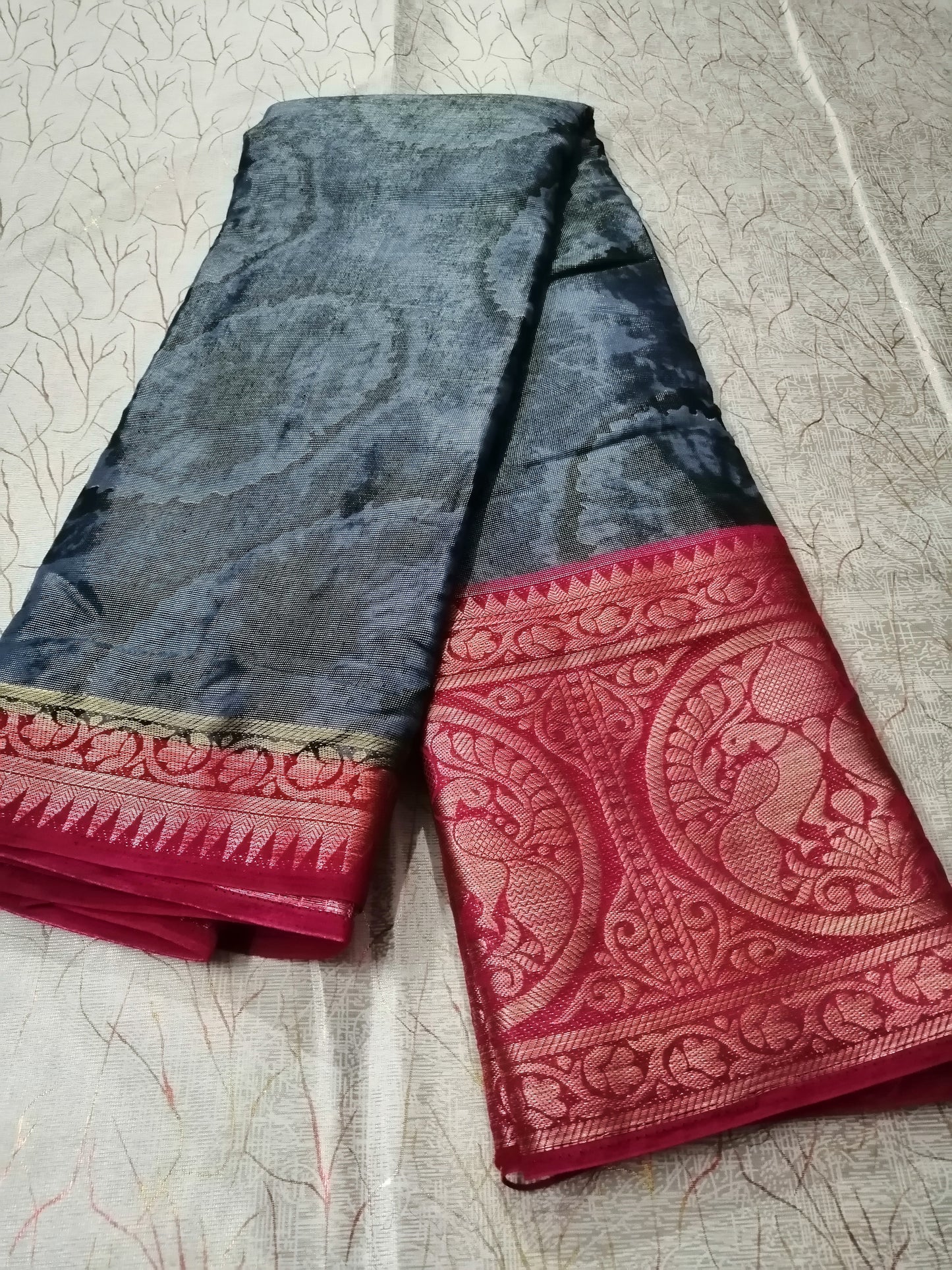 Grey Jacquard Brasso Saree