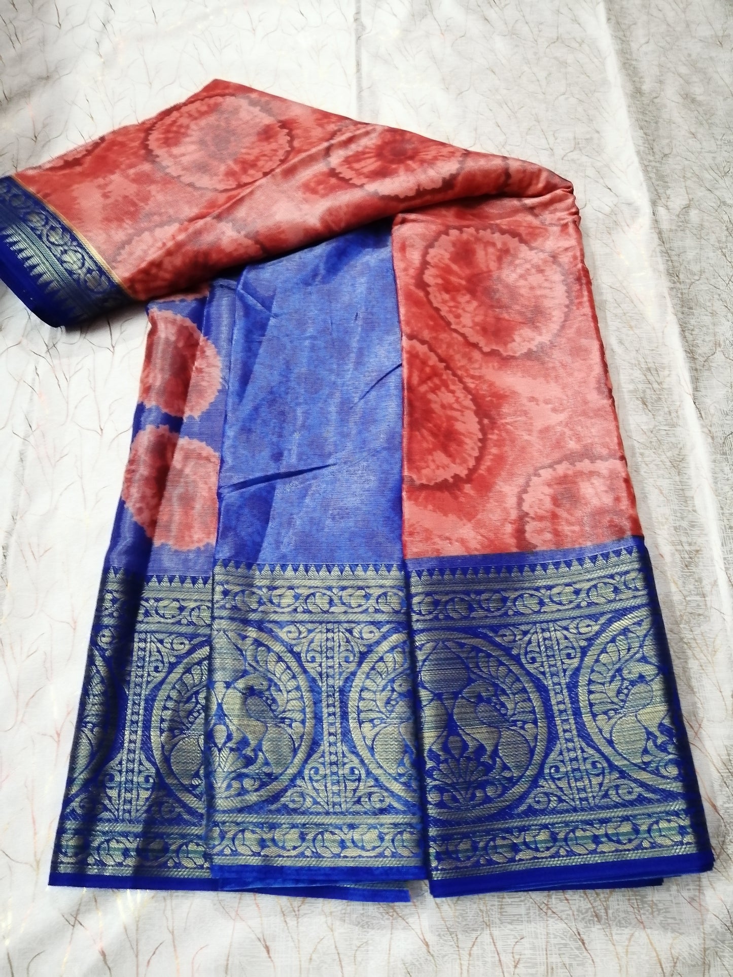 Red Blue Jacquard Brasso Saree