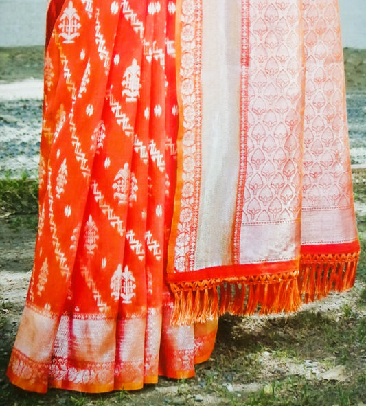 Orange Classic Silk Ratnam Saree