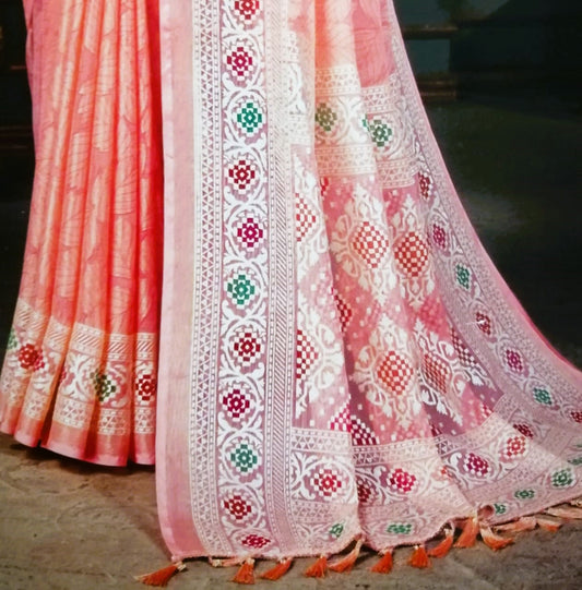 Fancy Peach Pastel Saree