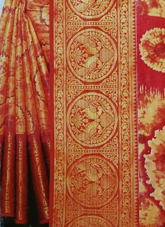 Orange Red Jacquard Brasso Saree