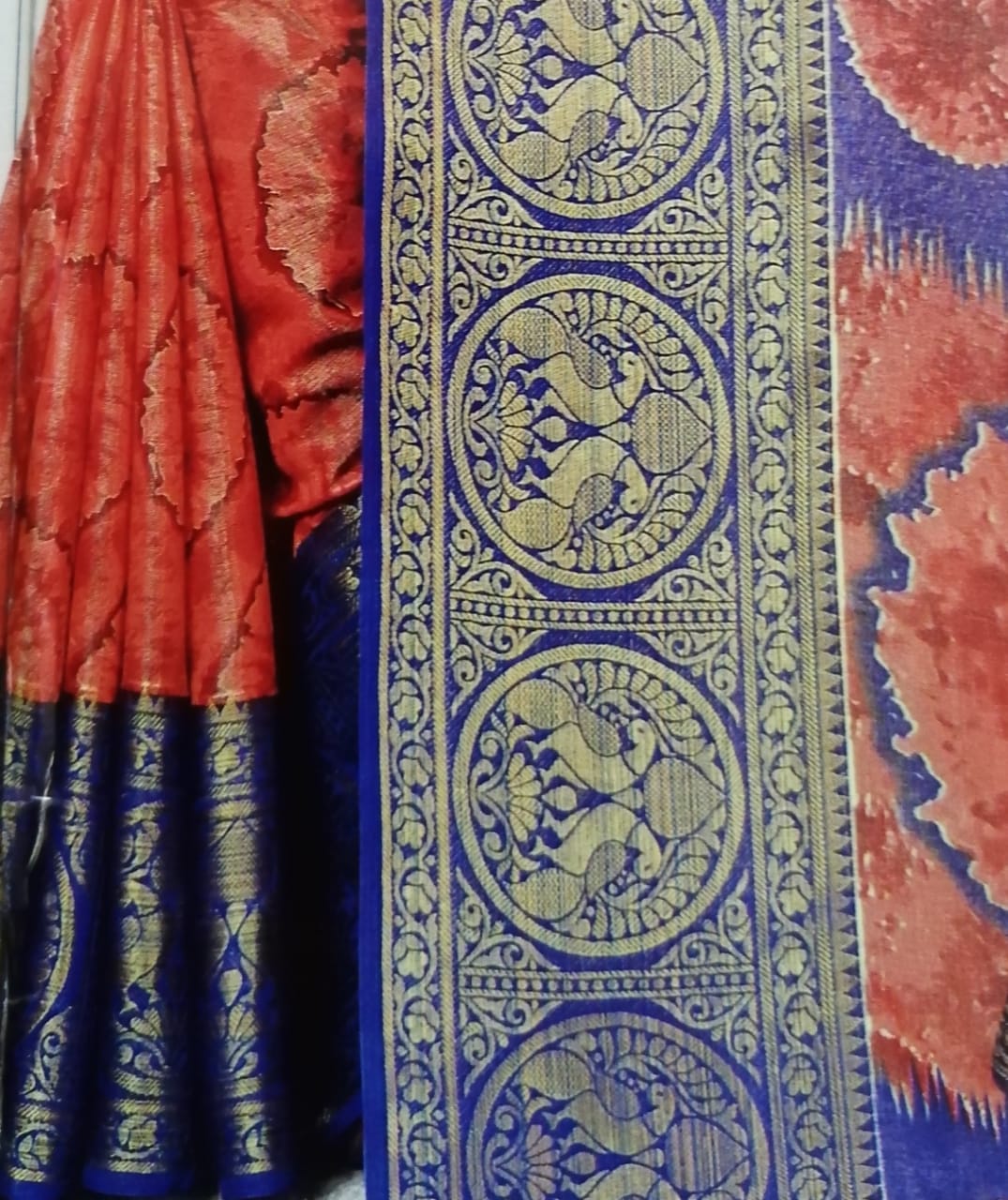 Red Blue Jacquard Brasso Saree