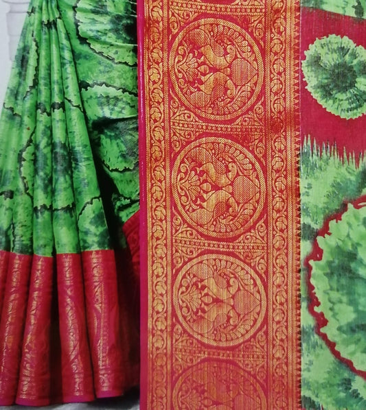 Parrot Green Jacquard Brasso Saree