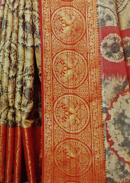 Cream Orange Jacquard Brasso Saree